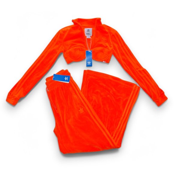 Adidas Originals Jeremy Scott Velour Tracksuit Crop Top + Pants Womens Size XS